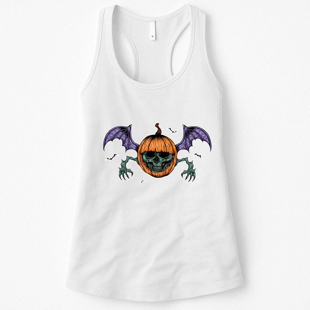 Jack O Lantern Creepy Skull Bat Halloween Womens Tank Top