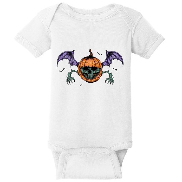 Jack O Lantern Creepy Skull Bat Halloween Baby Bodysuit