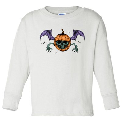 Jack O Lantern Creepy Skull Bat Halloween Toddler Long Sleeve Shirt