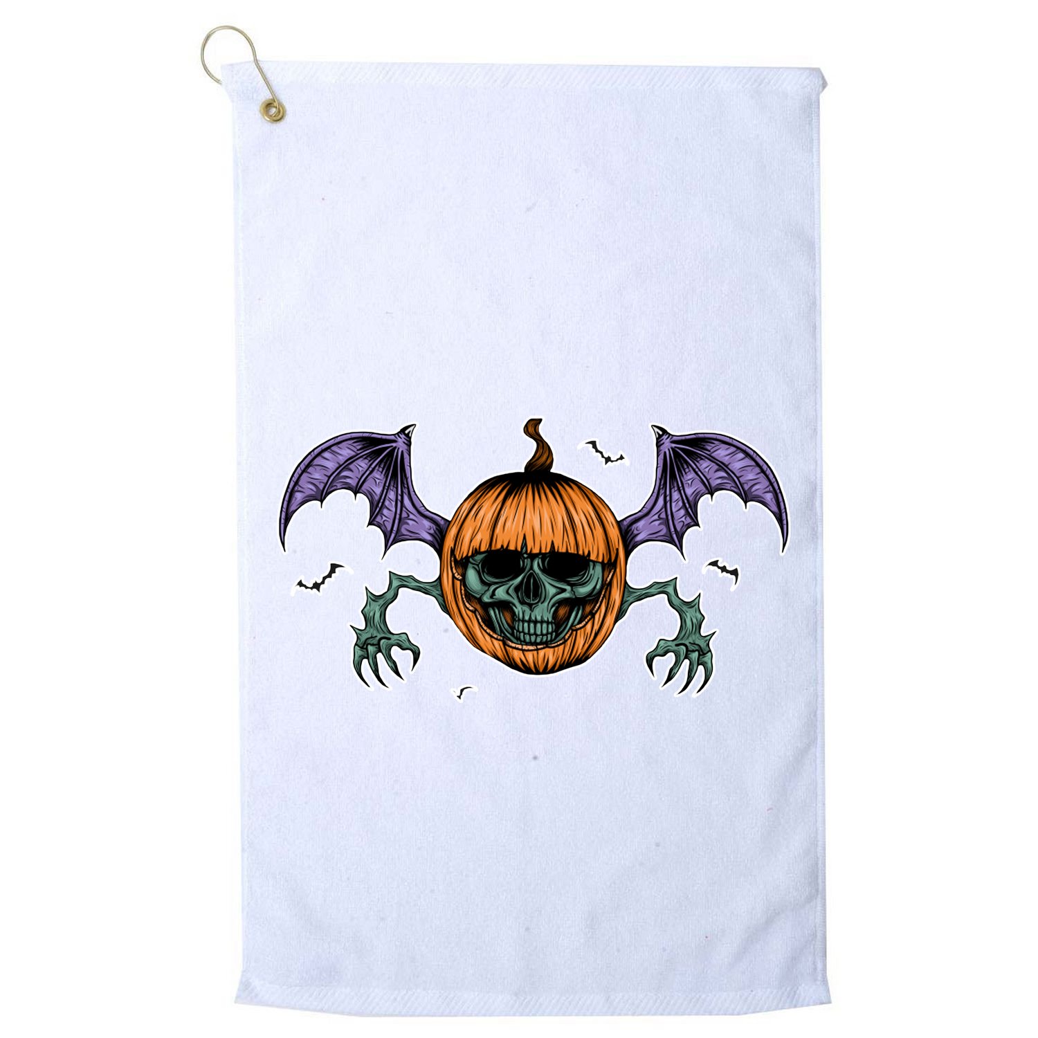 Jack O Lantern Creepy Skull Bat Halloween Golf Towel