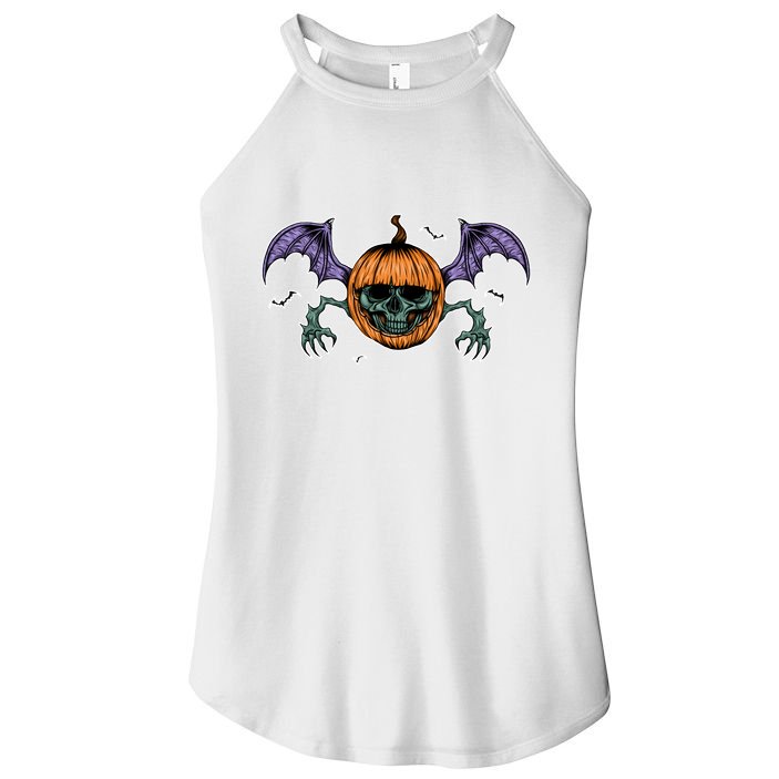 Jack O Lantern Creepy Skull Bat Halloween Women's Perfect Tri Rocker Tank