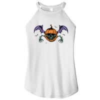 Jack O Lantern Creepy Skull Bat Halloween Women's Perfect Tri Rocker Tank