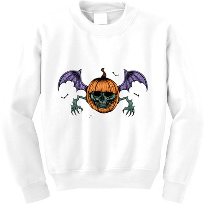 Jack O Lantern Creepy Skull Bat Halloween Kids Sweatshirt