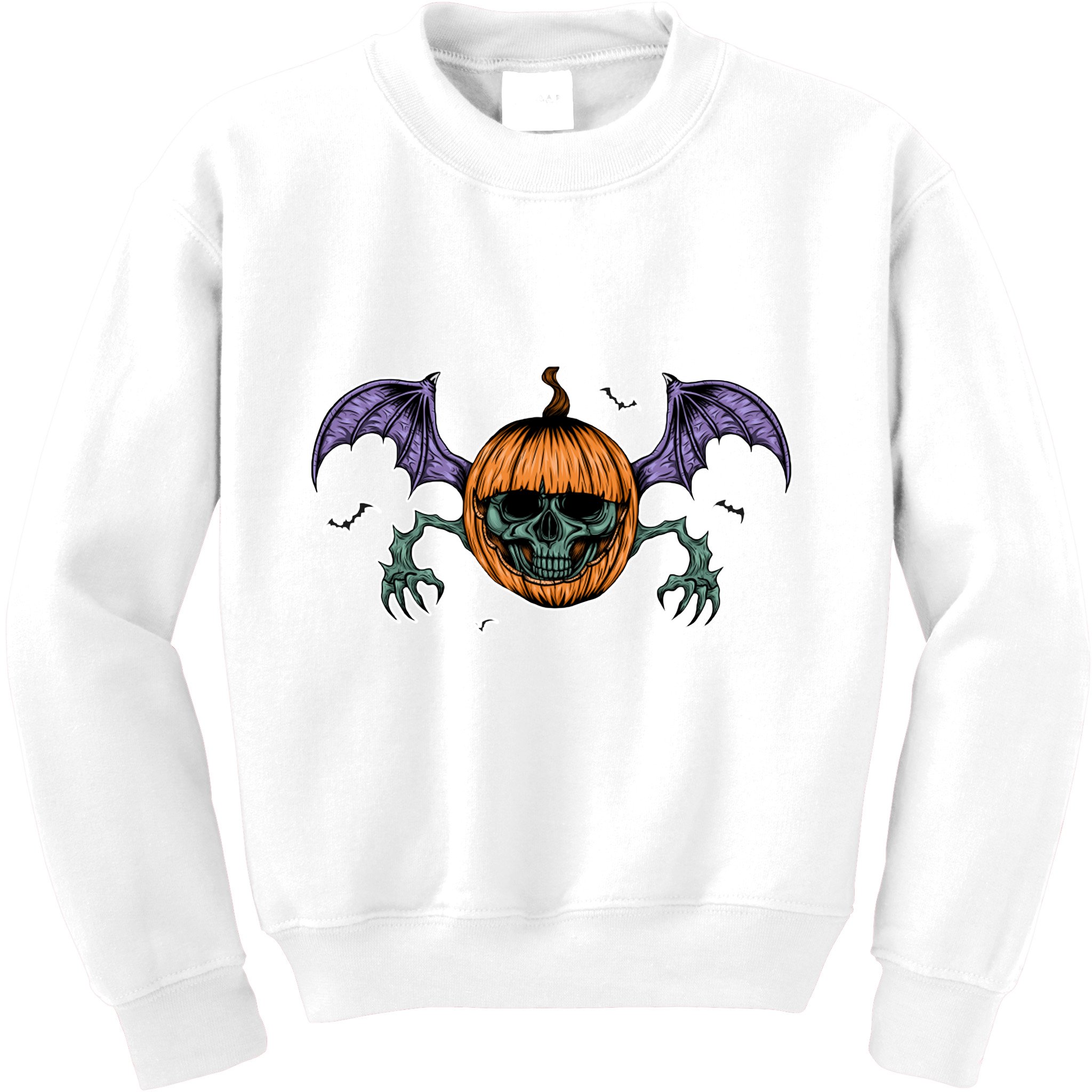 Jack O Lantern Creepy Skull Bat Halloween Kids Sweatshirt