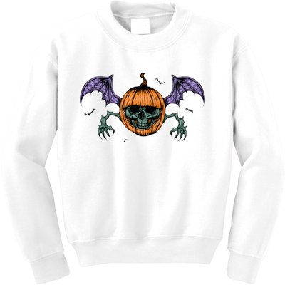 Jack O Lantern Creepy Skull Bat Halloween Kids Sweatshirt