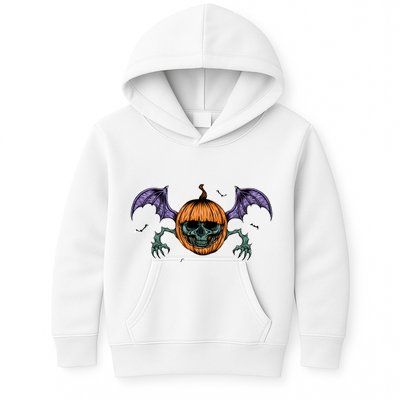 Jack O Lantern Creepy Skull Bat Halloween Kids Hoodie