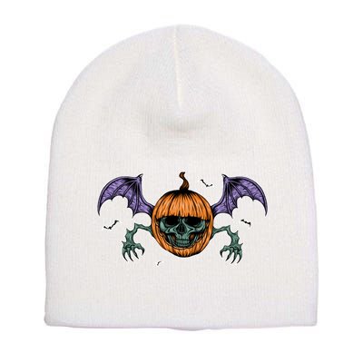 Jack O Lantern Creepy Skull Bat Halloween Short Acrylic Beanie
