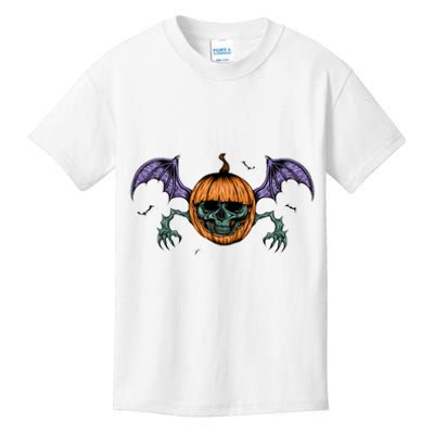 Jack O Lantern Creepy Skull Bat Halloween Kids T-Shirt