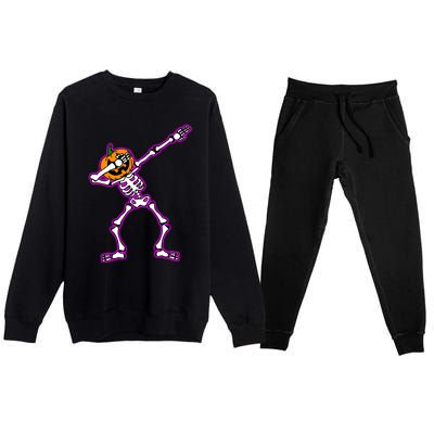 Jack O Lantern Dabbing Pumpkin Halloween Dab Skeleton Gift Premium Crewneck Sweatsuit Set