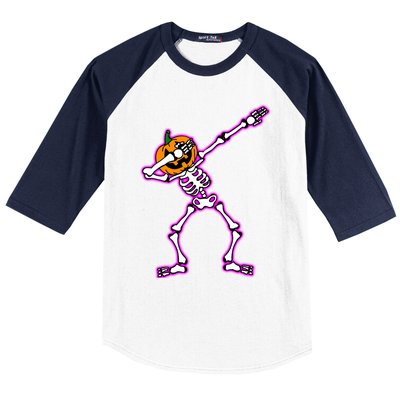 Jack O Lantern Dabbing Pumpkin Halloween Dab Skeleton Gift Baseball Sleeve Shirt