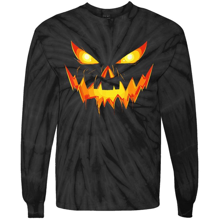 Jack O Lantern Face Pumpkin Scary Halloween Costume Funny Tie-Dye Long Sleeve Shirt