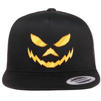 Jack O Lantern Face Halloween Spooky Flat Bill Trucker Hat