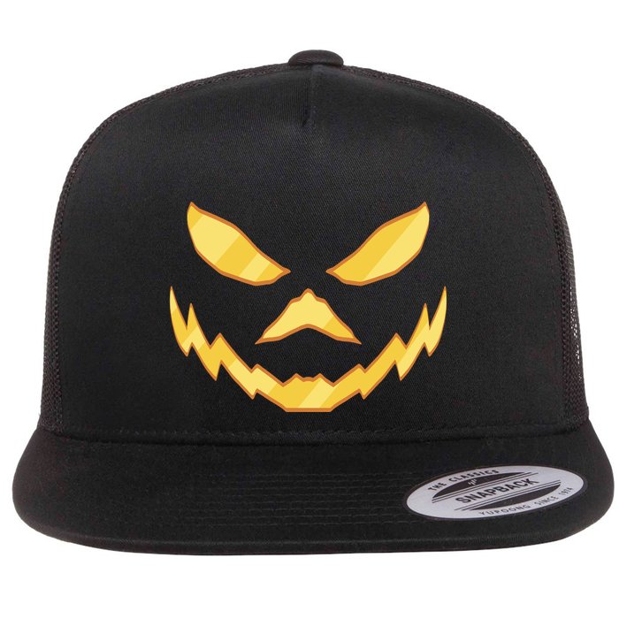 Jack O Lantern Face Halloween Spooky Flat Bill Trucker Hat
