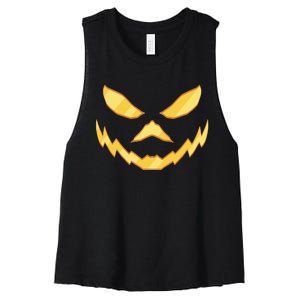 Jack O Lantern Face Halloween Spooky Women's Racerback Cropped Tank