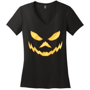 Jack O Lantern Face Halloween Spooky Women's V-Neck T-Shirt