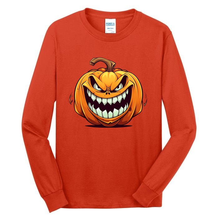 Jack O Lantern Scary Carved Pumpkin Face Halloween Costume Tall Long Sleeve T-Shirt