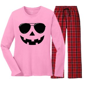 Jack O Lantern Face Pumpkin Halloween Women's Long Sleeve Flannel Pajama Set 