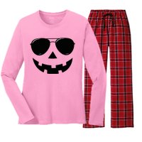 Jack O Lantern Face Pumpkin Halloween Women's Long Sleeve Flannel Pajama Set 