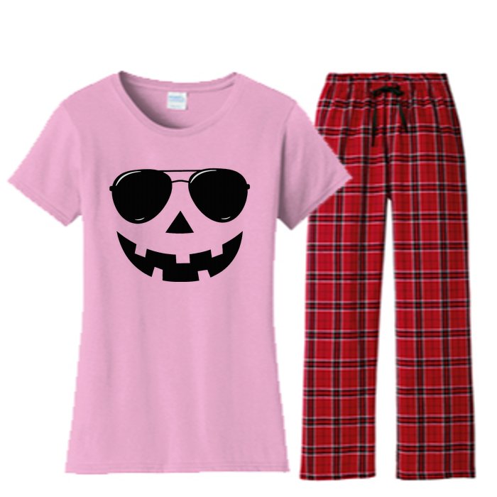 Jack O Lantern Face Pumpkin Halloween Women's Flannel Pajama Set