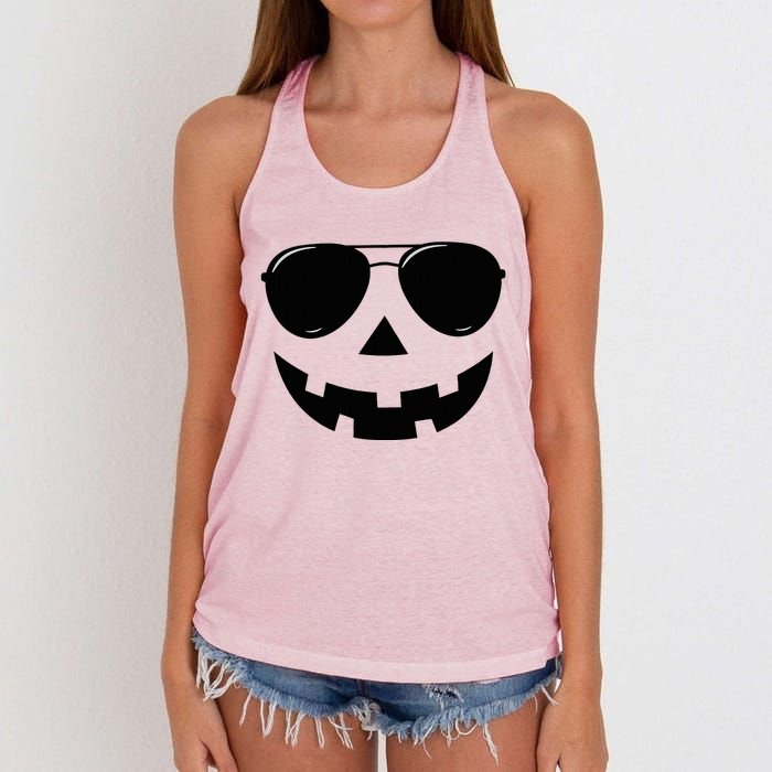 Jack O Lantern Face Pumpkin Halloween Women's Knotted Racerback Tank