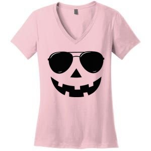 Jack O Lantern Face Pumpkin Halloween Women's V-Neck T-Shirt