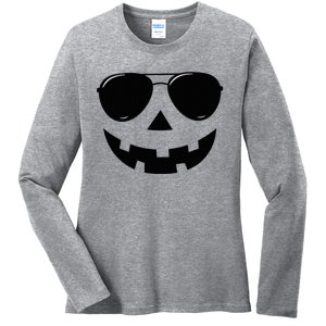 Jack O Lantern Face Pumpkin Halloween Ladies Long Sleeve Shirt