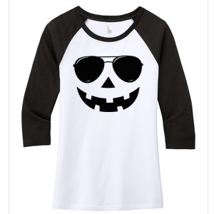 Jack O Lantern Face Pumpkin Halloween Women's Tri-Blend 3/4-Sleeve Raglan Shirt