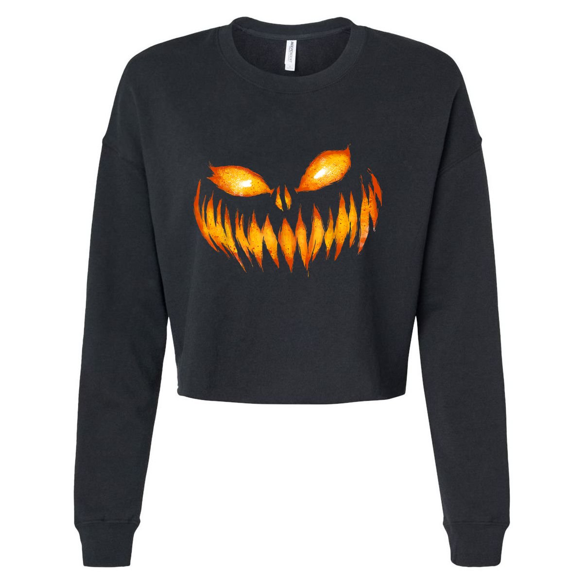 Jack O Lantern Scary Carved Pumpkin Face Halloween Costume Cropped Pullover Crew