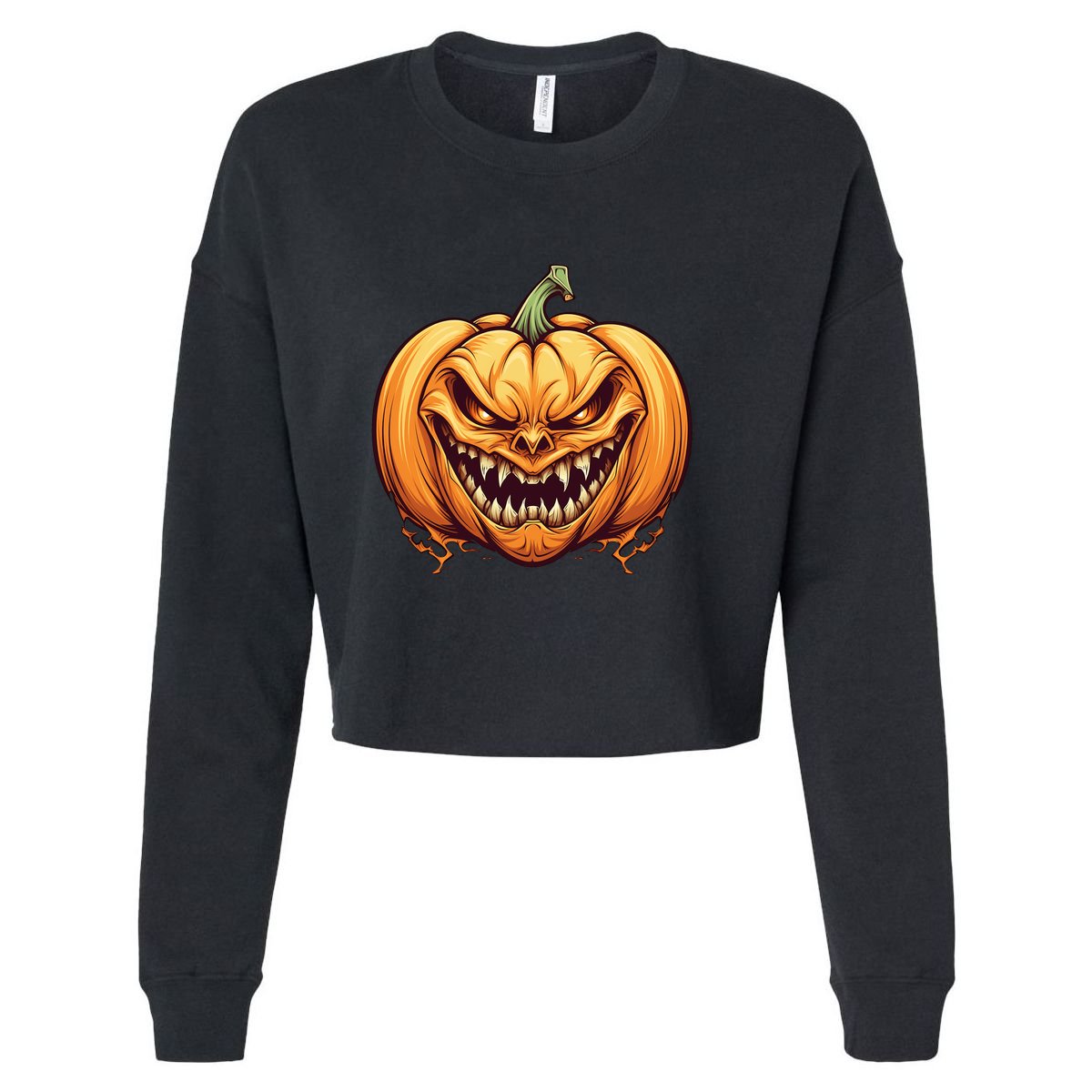 Jack O Lantern Scary Carved Pumpkin Face Halloween Costume Cropped Pullover Crew