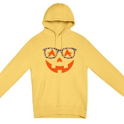 Jack O Lantern With Glasses Gift Halloween Leopard Gift Premium Pullover Hoodie