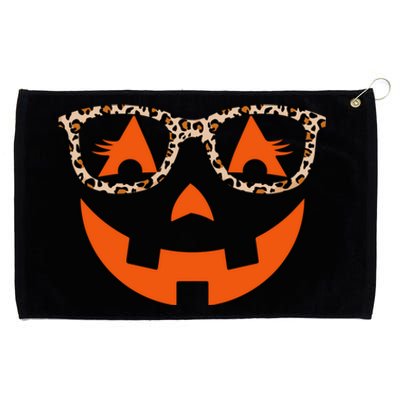 Jack O Lantern With Glasses Gift Halloween Leopard Gift Grommeted Golf Towel