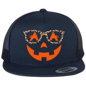 Jack O Lantern With Glasses Gift Halloween Leopard Gift Flat Bill Trucker Hat