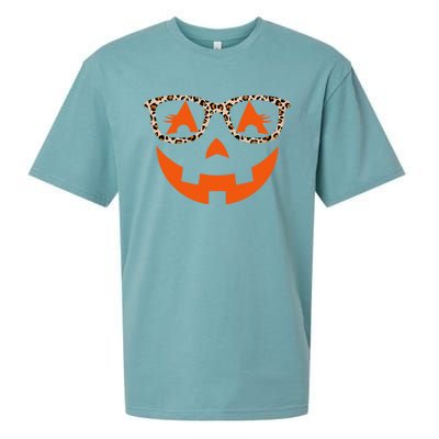 Jack O Lantern With Glasses Gift Halloween Leopard Gift Sueded Cloud Jersey T-Shirt