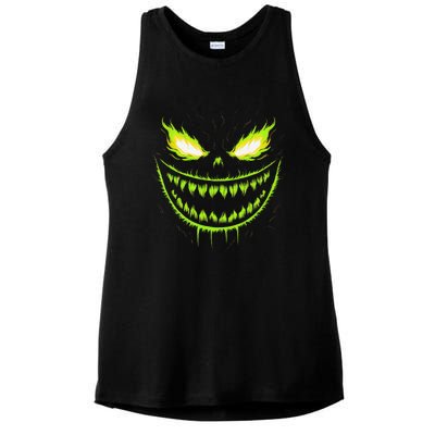 Jack O Lantern Scary Pumpkin Halloween Gift Ladies PosiCharge Tri-Blend Wicking Tank