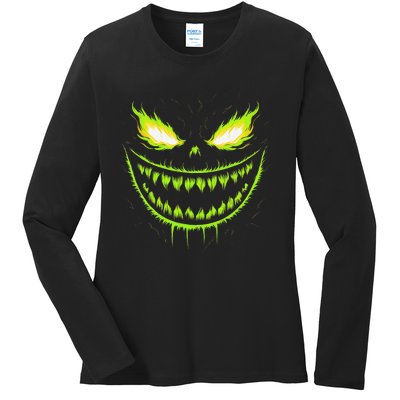 Jack O Lantern Scary Pumpkin Halloween Gift Ladies Long Sleeve Shirt