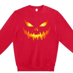 Jack O Lantern Face Pumpkin Scary Halloween Costume Funny Premium Crewneck Sweatshirt