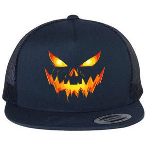 Jack O Lantern Face Pumpkin Scary Halloween Costume Funny Flat Bill Trucker Hat