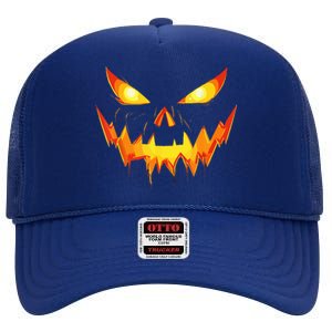 Jack O Lantern Face Pumpkin Scary Halloween Costume Funny High Crown Mesh Back Trucker Hat