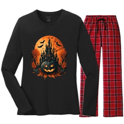 Jack O Lantern Face | Halloween Pumpkin | Spooky Women's Long Sleeve Flannel Pajama Set 