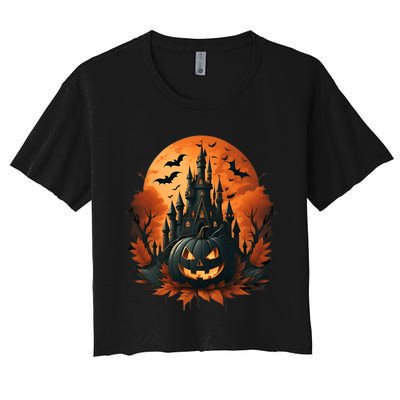 Jack O Lantern Face | Halloween Pumpkin | Spooky Women's Crop Top Tee