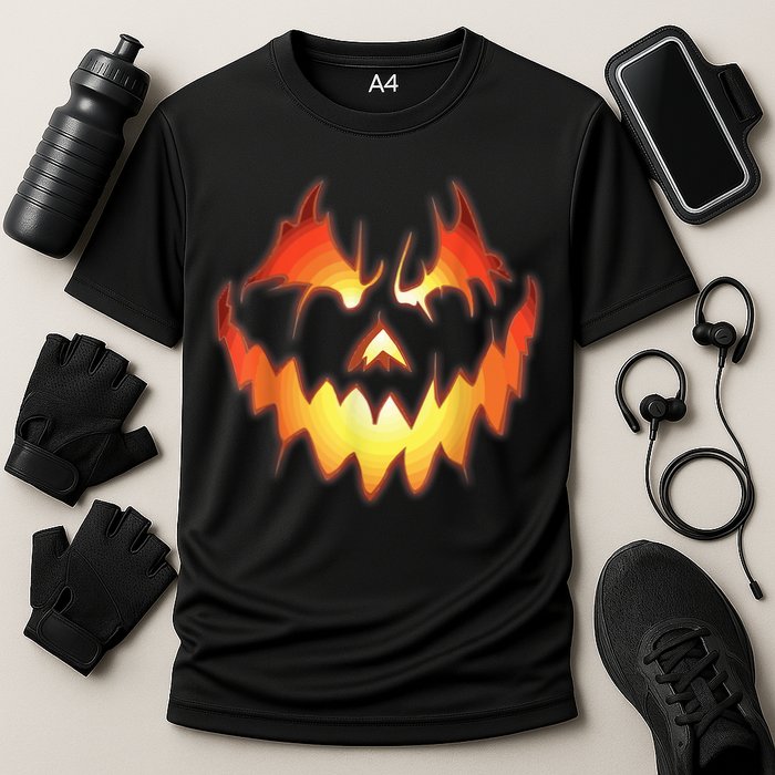 Jack O Lantern Scary Pumpkin Face Funny Halloween Cooling Performance Crew T-Shirt