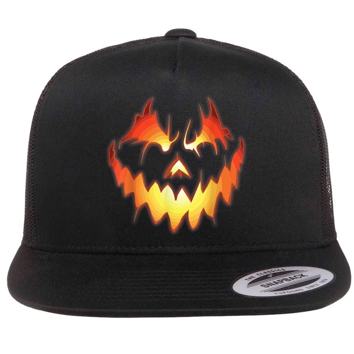 Jack O Lantern Scary Pumpkin Face Funny Halloween Flat Bill Trucker Hat