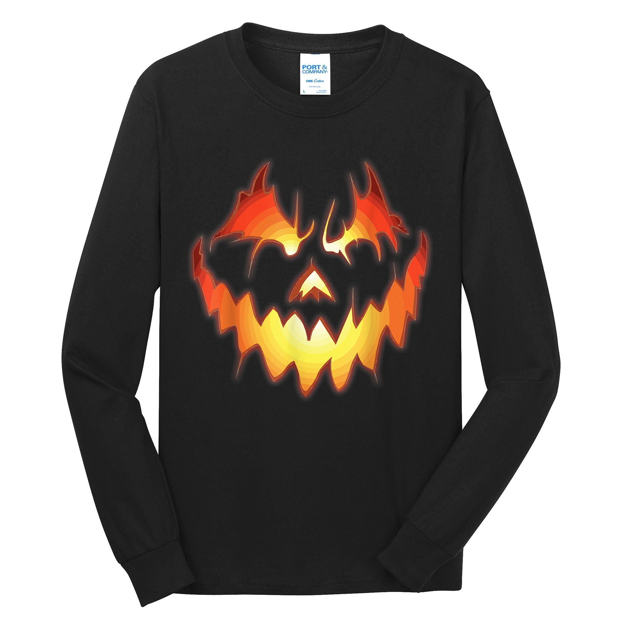 Jack O Lantern Scary Pumpkin Face Funny Halloween Tall Long Sleeve T-Shirt