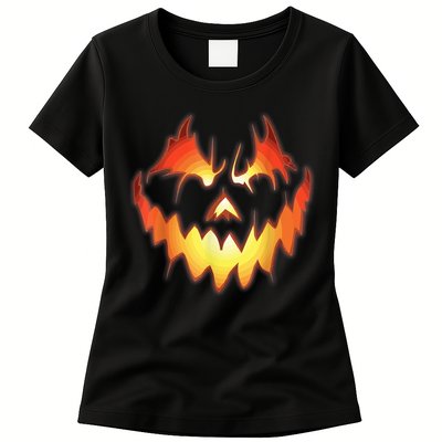 Jack O Lantern Scary Pumpkin Face Funny Halloween Womens T-Shirt