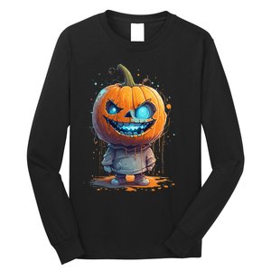 Jack O Lantern Face Pumpkin Hallowen Costume Scary Long Sleeve Shirt