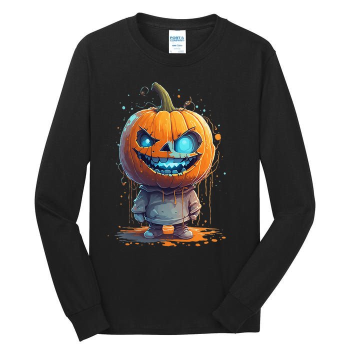 Jack O Lantern Face Pumpkin Hallowen Costume Scary Tall Long Sleeve T-Shirt