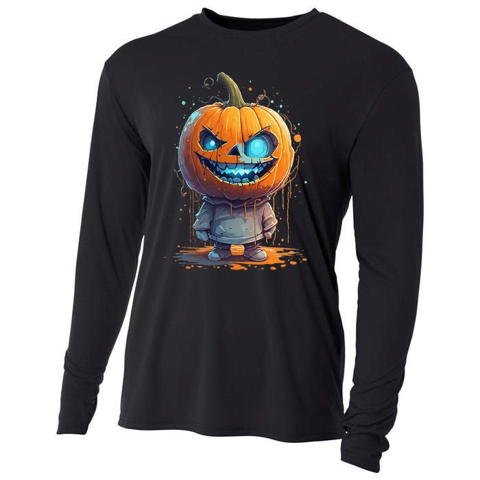 Jack O Lantern Face Pumpkin Hallowen Costume Scary Cooling Performance Long Sleeve Crew