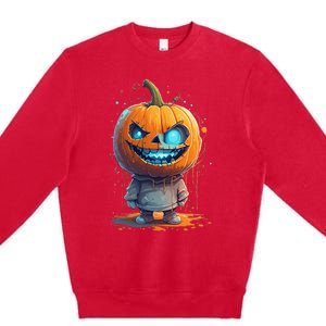 Jack O Lantern Face Pumpkin Hallowen Costume Scary Premium Crewneck Sweatshirt