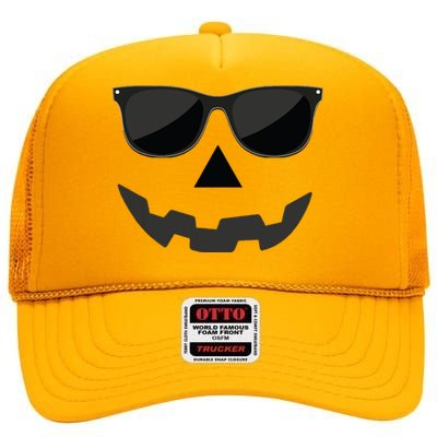 Jack O Lantern Pumpkin Face Sunglasses Hallowen Costume Gift High Crown Mesh Back Trucker Hat