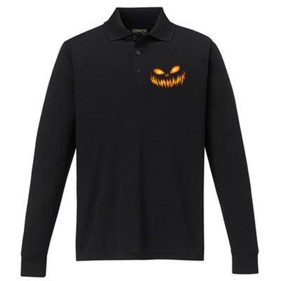 Jack O Lantern Scary Carved Pumpkin Face Halloween Costume Performance Long Sleeve Polo